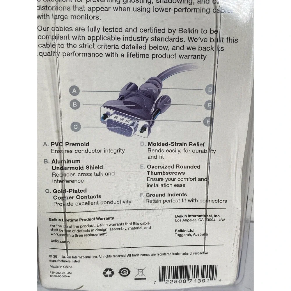 Belkin VGA SVGA Video Cable New In Blister Pack Never Opened